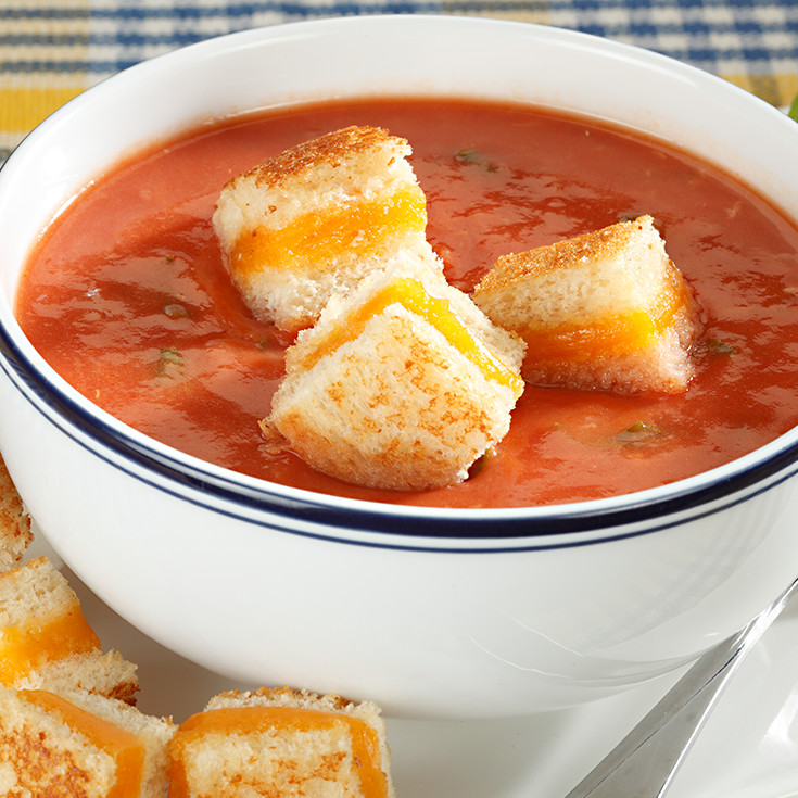 Basil tomato soup with grilled cheese croutons Dairy Discovery Zone